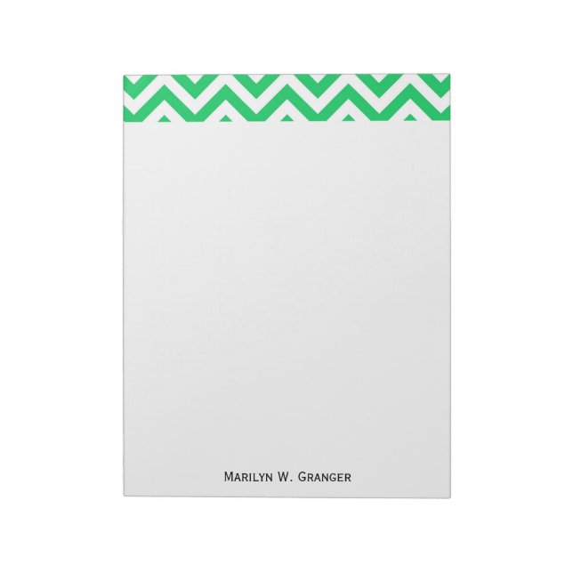 Emerald Green, White Large Chevron ZigZag Pattern Notepad (Rotated)