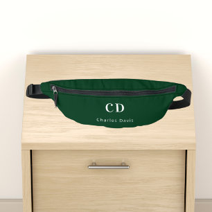 Emerald green white monogram initials name bum bags
