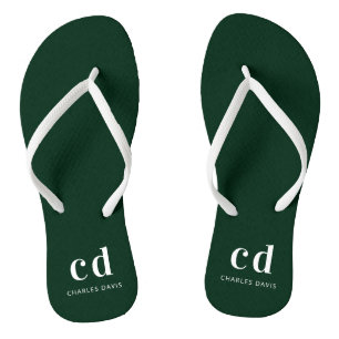 Emerald green white monogram initials name thongs