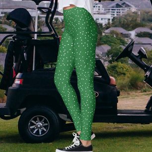 Emerald Green White Polka Dots Pattern Classic Fun Leggings