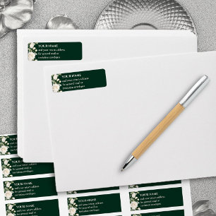 Emerald Green White Roses Return Address Label