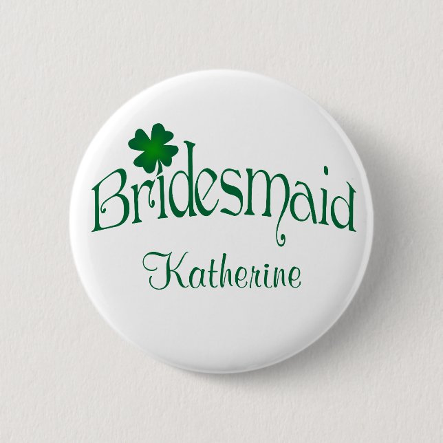 Emerald Green, White Shamrock Bridesmaid Button (Front)