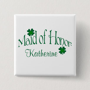 Emerald Green, White Shamrock Maid of Honour Butto 15 Cm Square Badge