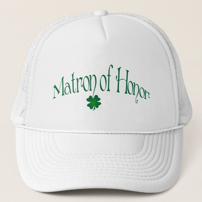 Emerald Green, White Shamrock Matron of Honour Cap (Front)