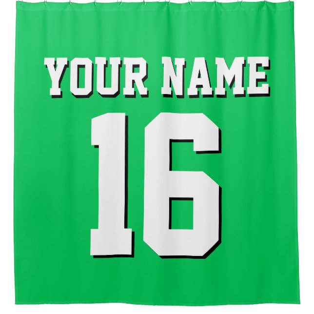 Emerald Green White Sports Jersey Team Jersey Shower Curtain (Front)