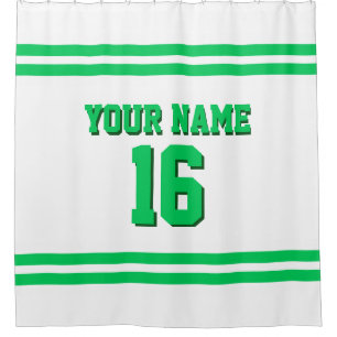 Emerald Green White Stripes Sports Jersey Shower Curtain