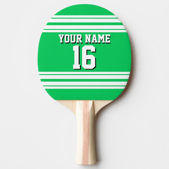 Emerald Green White Team Jersey Custom Number Name Ping Pong Paddle (Front)