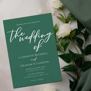 Emerald Green White Typography Simple Wedding Invitation