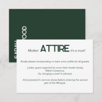 Emerald Green White Wedding Attire Dress Code Card