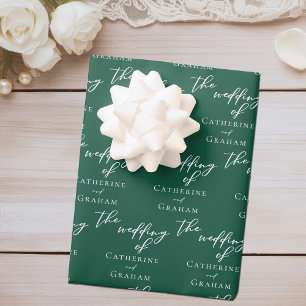 Emerald Green White Wedding Personalised Wrapping Paper Sheet