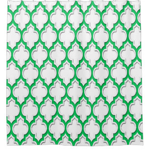 Emerald Green White XL Moroccan #4DS Shower Curtain