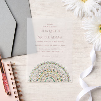 Emerald Green Wild Amazon Forest Mandala Wedding Vellum Invitations