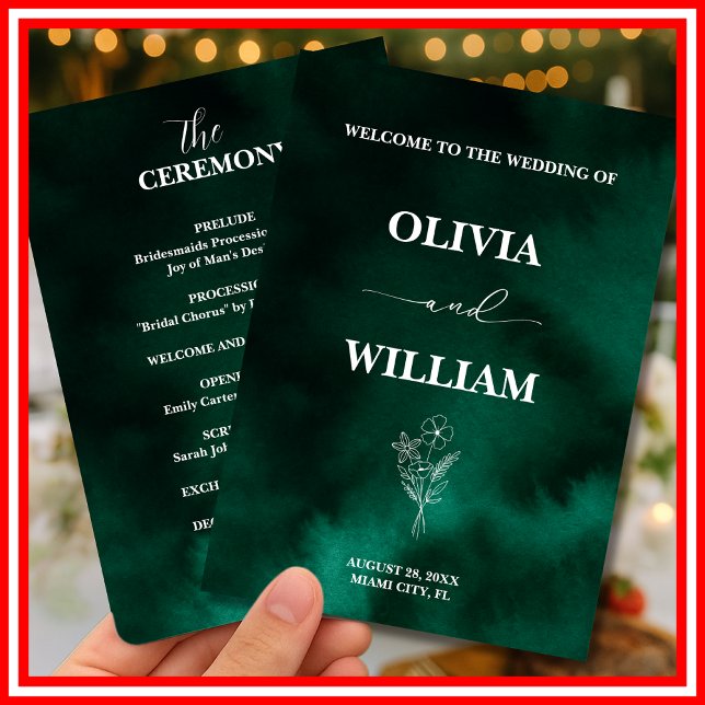  Emerald Green Wildflower Floral Botanical Wedding Program (Creator Uploaded)