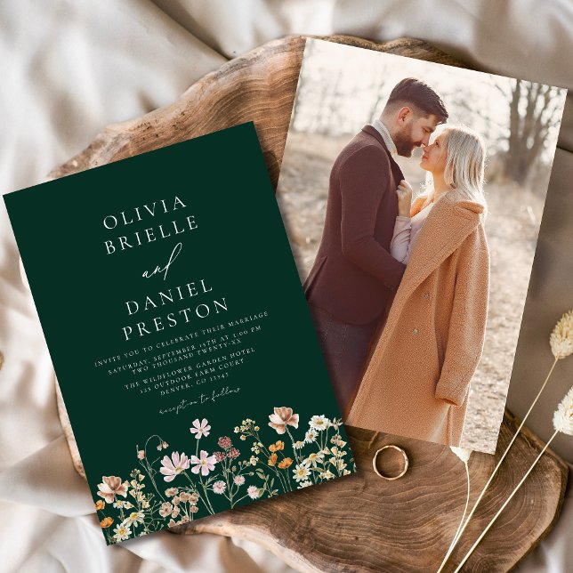 Emerald Green Wildflower Photo Garden Wedding Invitation (Creator Uploaded)