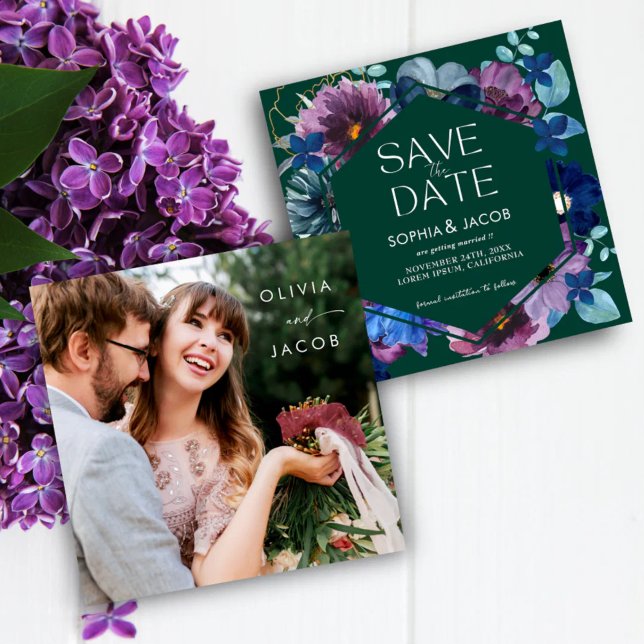 Emerald Green Winter Dark Moody floral Wedding Save The Date (Creator Uploaded)