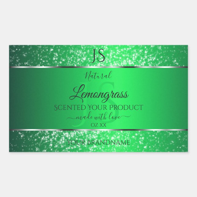Emerald Green with Glitter Initials Product Labels (Front)