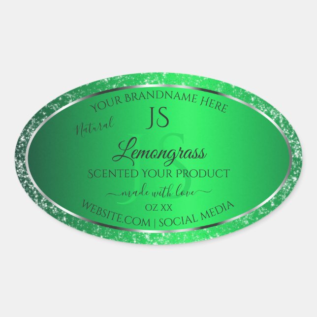Emerald Green with Glitter Initials Product Labels (Front)