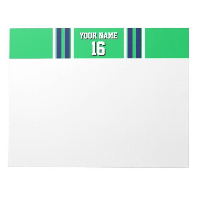 Emerald Green with Navy White Stripes Team Jersey Notepad (Front)
