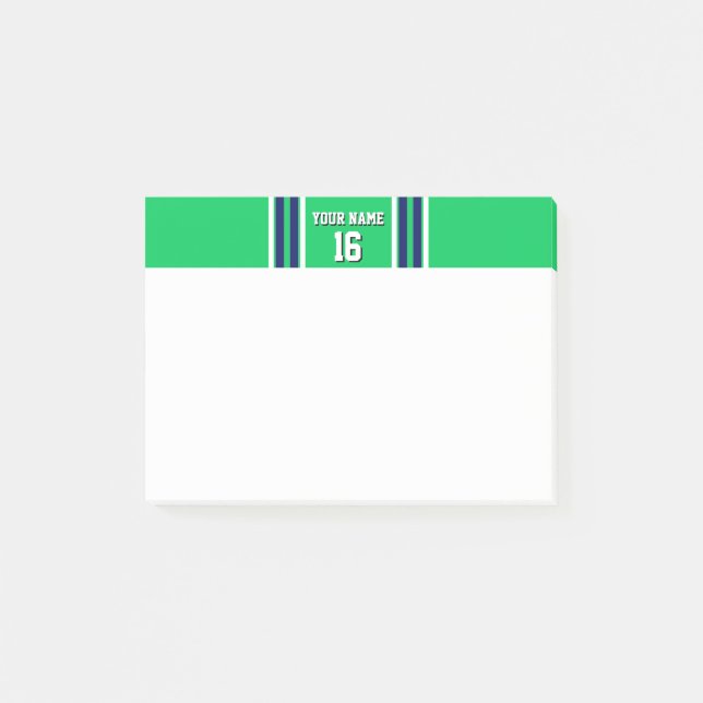Emerald Green with Navy White Stripes Team Jersey Post-it Notes (Front)