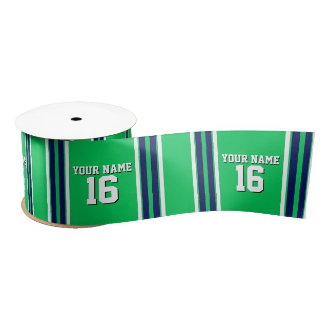 Emerald Green with Navy White Stripes Team Jersey Satin Ribbon (Spool)