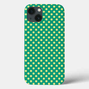Emerald Green with Yellow Polka Dots by STaylor iPhone 13 Case