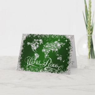 Emerald Green WORLD PEACE Diamonds PERSONALIZED Holiday Card