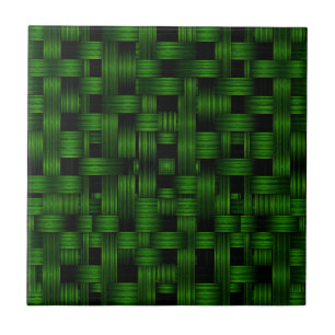 Emerald Green Woven Basket Texture Pattern Ceramic Tile