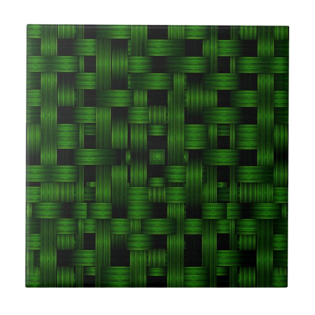 Emerald Green Woven Basket Texture Pattern Ceramic Tile (Front)