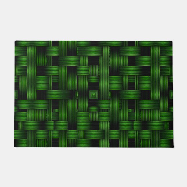 Emerald Green Woven Basket Texture Pattern Doormat (Front)