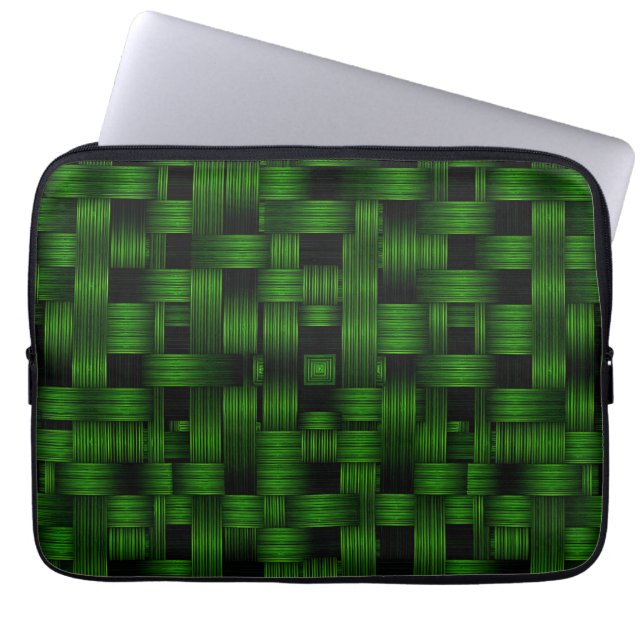 Emerald Green Woven Basket Texture Pattern Laptop Sleeve (Front)