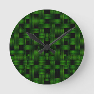 Emerald Green Woven Basket Texture Pattern Round Clock