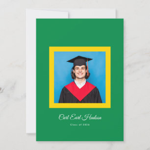Emerald Green Yellow White High School Photo Grad Announcement