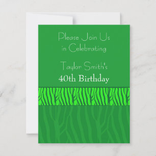 Emerald Green Zebra Pattern  Birthday Invitation