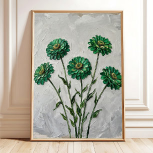 Emerald Green Zinnia Canvas Art Poster