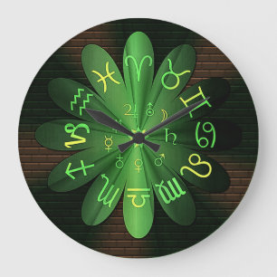 Emerald Green Zodiac Astrology Symbols Wall Clock