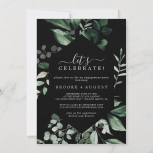 Emerald Greenery Black Let's Celebrate Invitation