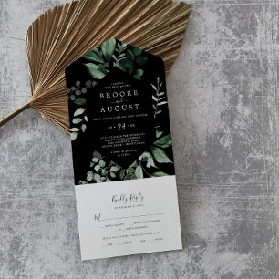 Emerald Greenery Black Wedding All In One Invitation