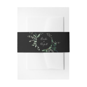 Emerald Greenery   Black Wedding Invitation Belly Band