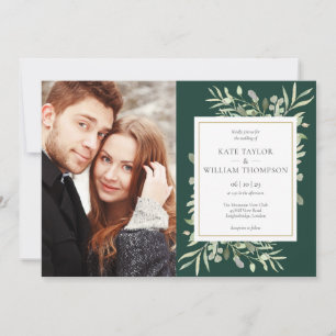 Emerald Greenery Botanical Gold Photos Wedding Invitation