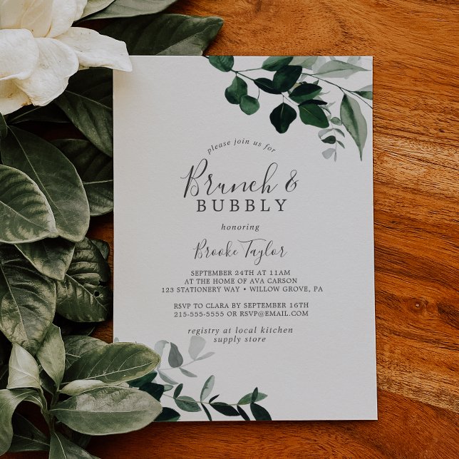 Emerald Greenery Brunch and Bubbly Bridal Shower Invitation (Creator Uploaded)