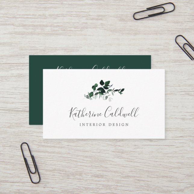 Emerald Greenery Business Card (Front/Back In Situ)