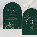 Emerald Greenery Dark Green Boho Arch Wedding Invitation<br><div class="desc">This emerald greenery dark green boho arch wedding invitation is perfect for a boho wedding. The elegant yet rustic design features moody dark green watercolor leaves and eucalyptus with a modern bohemian woodland feel.</div>