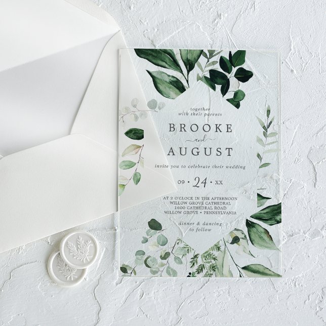 Emerald Greenery Elegant Autumn Woodland Wedding Acrylic Invitations (Emerald Greenery Elegant Autumn Woodland Wedding Acrylic Invitations)