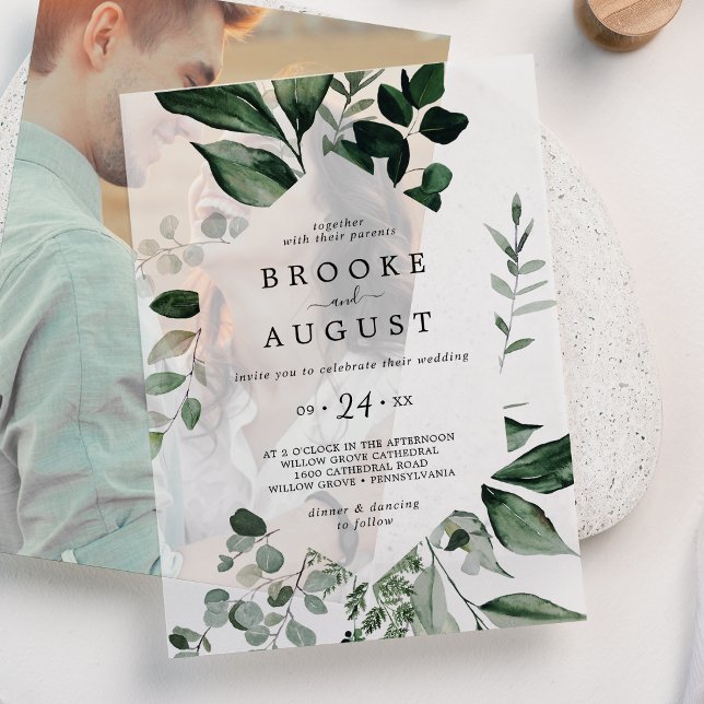 Emerald Greenery Elegant Autumn Woodland Wedding Vellum Invitations (Emerald Greenery Elegant Autumn Woodland Wedding Vellum Invitations)