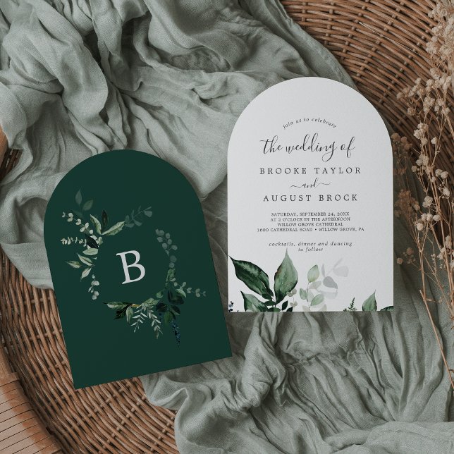 Emerald Greenery Elegant Modern Boho Arch Wedding Invitation (Emerald Greenery Elegant Modern Boho Arch Wedding Invitation)