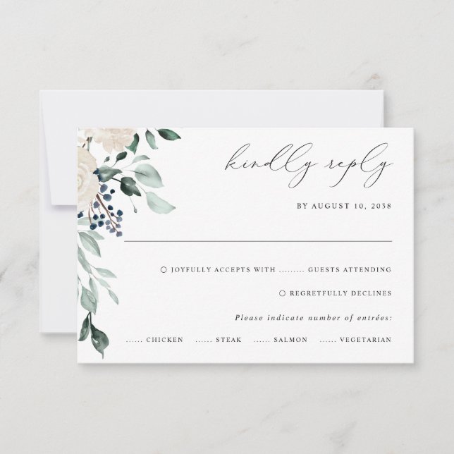 Emerald Greenery Elegant Wedding RSVP Card (Front)