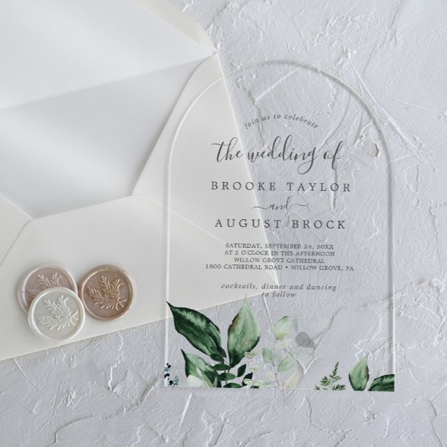 Emerald Greenery Eucalyptus Boho Mountain Wedding Acrylic Invitations (Emerald Greenery Eucalyptus Boho Mountain Wedding Acrylic Invitations)