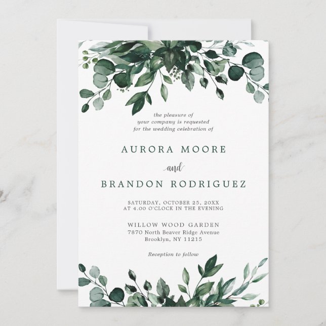 Emerald Greenery Eucalyptus Botanical Wedding Invi Invitation (Front)