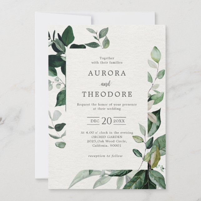 Emerald Greenery Eucalyptus Botanical Wedding Invi Invitation (Front)