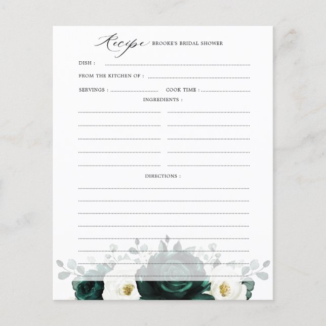 Emerald Greenery Eucalyptus Bridal Shower Recipe (Front)